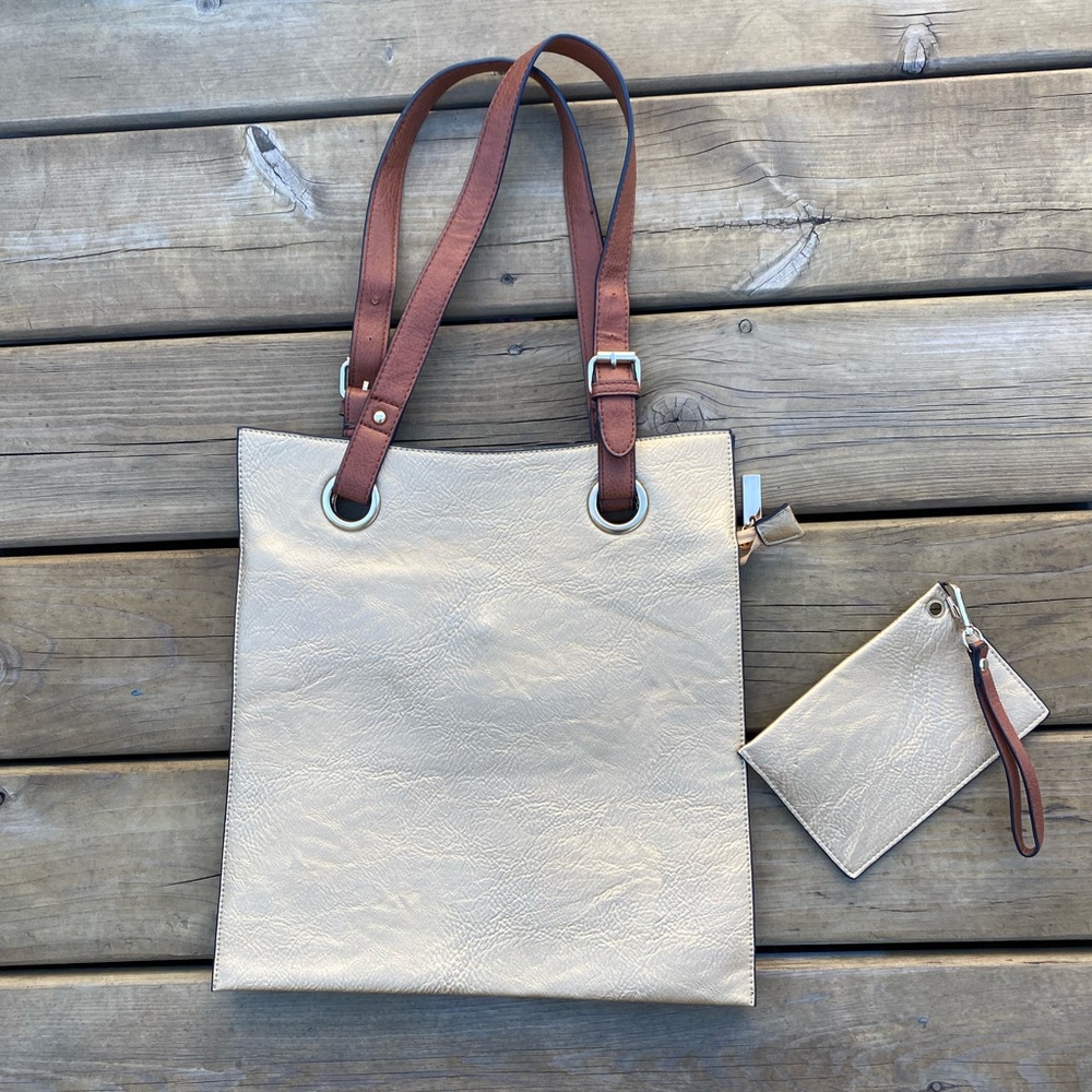 Faux Leather tote gold bag